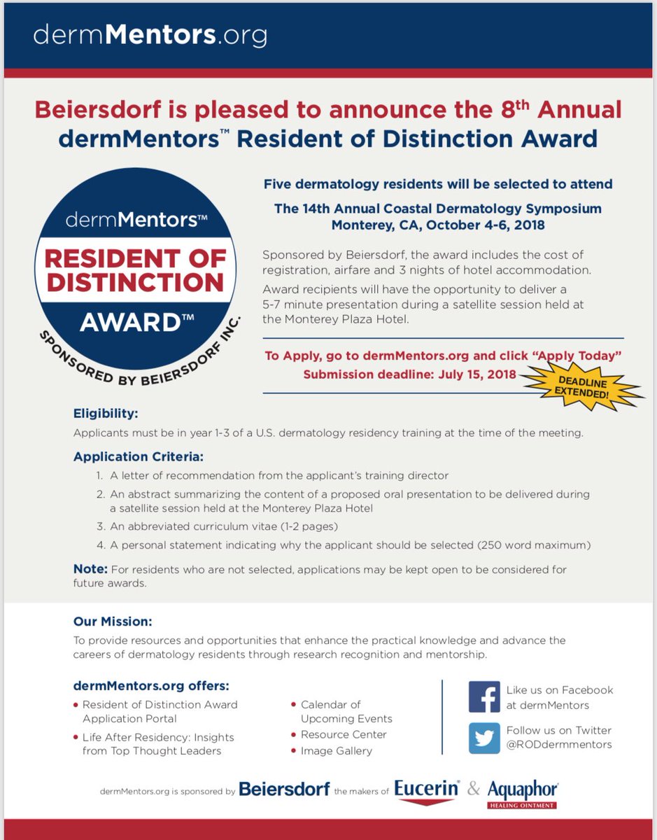 DermaAuthority's tweet image. dermMentors Resident of Distinction Award™  To Apply, go to dermMentors.org and click &quot;Apply Today&quot;
 #grants #freetrip #dermresident #dermatology #dermatologist #dermatology_authority #dermmentors @aadmember @asdsmembers @Practical_Derm @NextSteps_Derm @womensdermsociety