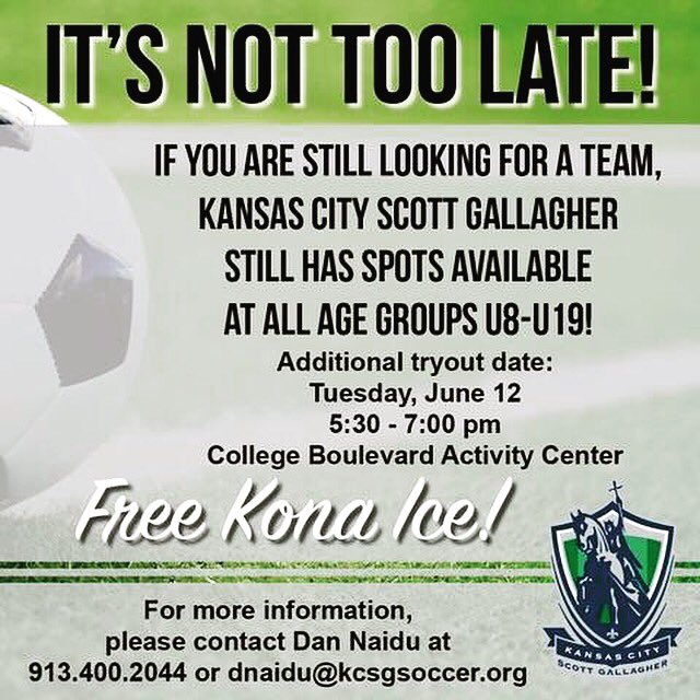 Still forming teams. Join us at KC Scott Gallagher - all the cool kids are doing it. #KCSGsoccer