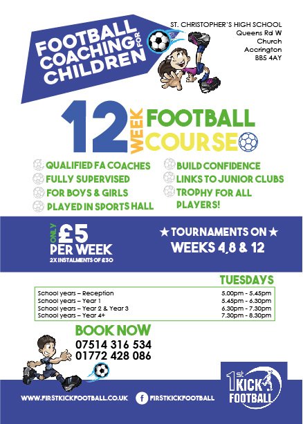 StChrisSLS's tweet photo. First Kick Football are positioned as one the premier football coaching organisations for children aged between 2 and 14 years. 
Weekly classes run every Tuesday from 5-8:30pm right now.
To register or for more information contact 07514 316534 or info@firstkickfootball.co.uk https://t.co/ilEhyDpGsQ