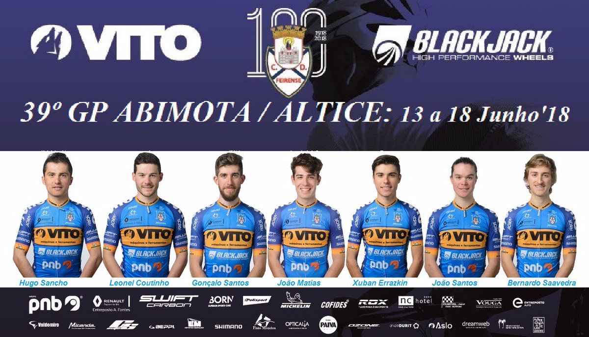 FeirenseCycling's tweet photo. Vito-Feirense-Blackjack no 39º GP Abimota/Altice:
Hugo Sancho
@leonel_coutinho
Gonçalo Santos
@joaomatias1991
@XubanErrazkin
João Santos
@brnard0_ 

#VitoFeirenseBlackjack
#Pnb
#CDFeirense https://t.co/kbv7KDoiTV