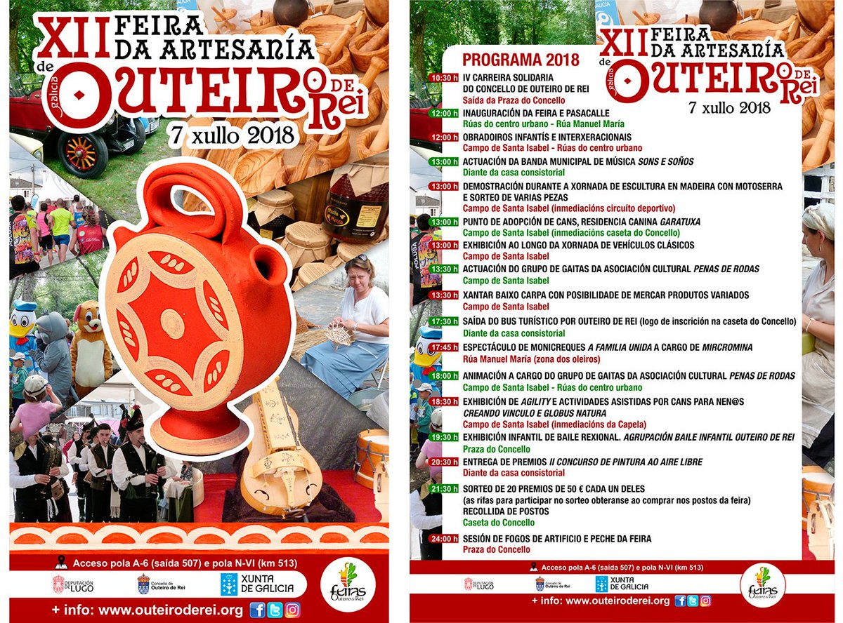 Hoxe presentamos a XII Edición da Feira da Artesanía de Outeiro de Rei, que terá lugar o sábado 7 de xullo. 
outeiroderei.org/informacion.ph…