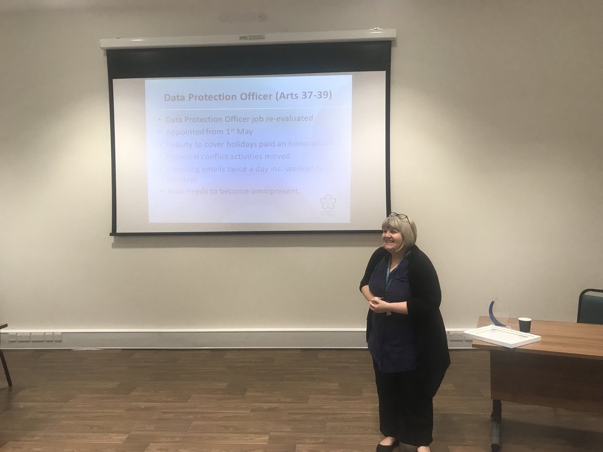 RMGirlUK's tweet photo. .@LynnFOI speaking about being a Data Protection Officer - her job was re-evaluated and they also got an honorarium for her deputy dor whilst she is on annual leave however she is still checking her emails at weekends and bank holidays because it’s almost a 24/7 job. #NADPOConf https://t.co/rRPDUWRcZV