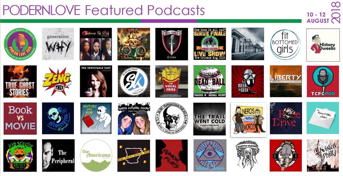 <a href="/PodernLove/">PodernLove🎙</a> is the first national podcast convention celebrating listeners, bringing together a diverse mix of podcasts, loads of indie pods, for two and a half days of live shows, panels, and workshops. Join us in New Orleans August 10-11-12! 
podern.love