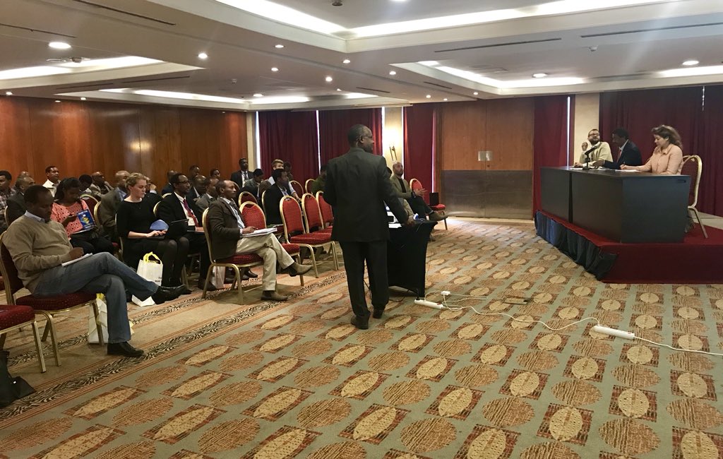JicaEthiopia's tweet photo. Afternoon session of #MSF9 everyone has broken out into 3 thematic themes. Pictured, Dr. Tena Alamirew from Addis Ababa University is presenting on water resource management #WRM https://t.co/xfv6HAb5Ag