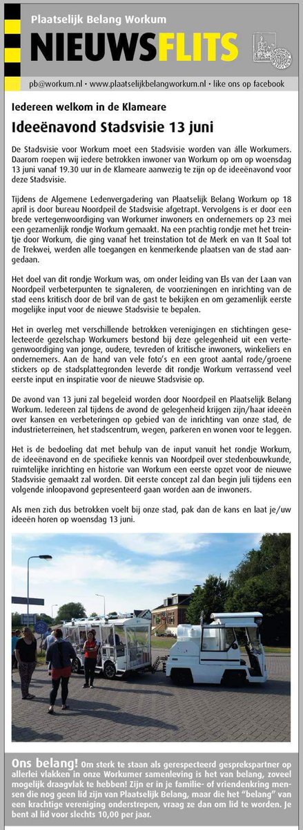 Woensdag 13 juni as. 19:30 uur in de Klameare