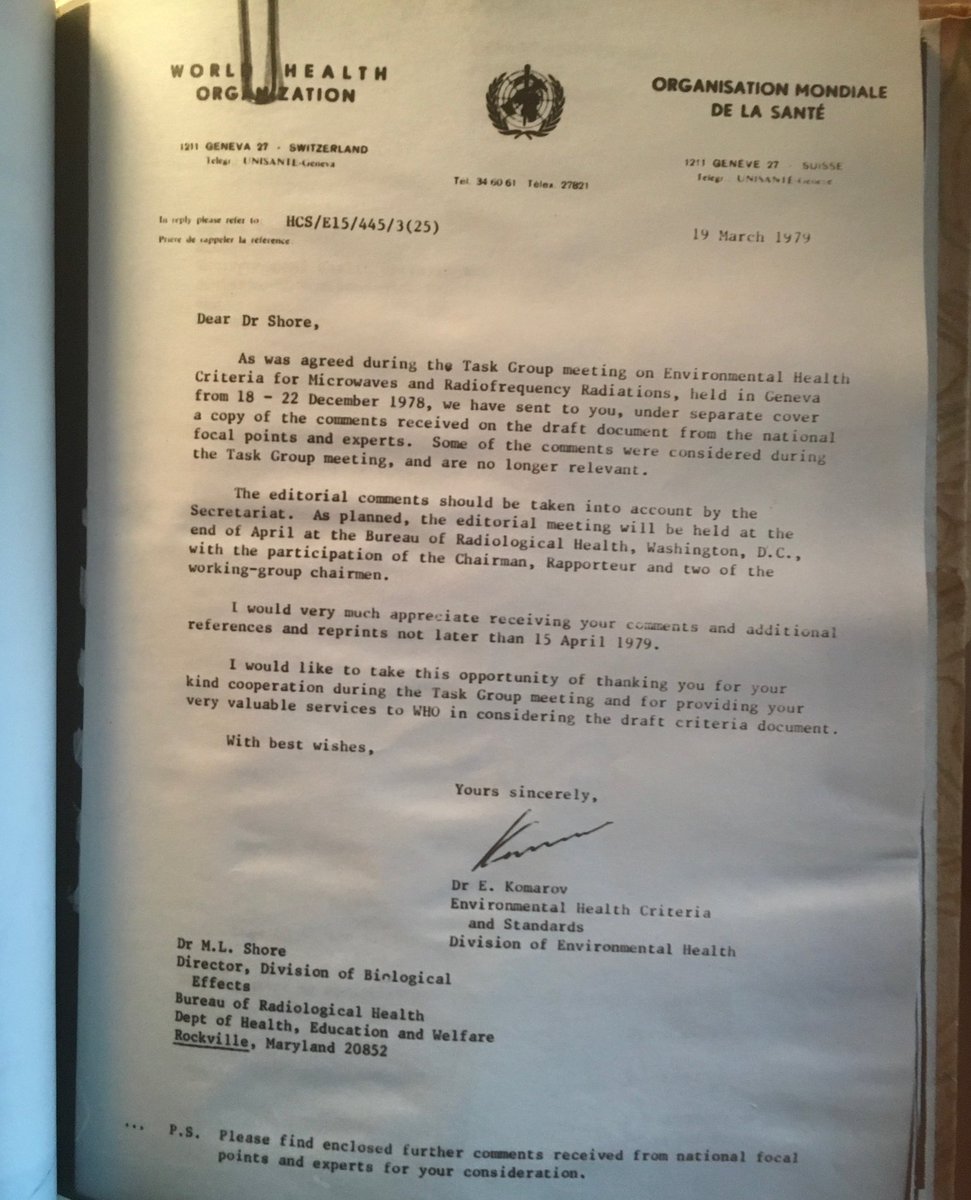 O_Grigoriev's tweet photo. #EMFhealth criteria discussion in the #WHO - 1979, first international working group. All comments were made on real paper, by a group of professional researchers of electromagnetic field effects. The WHO RFR monograph was printed in 1983/84. This from my library. https://t.co/SxnKx6XuoT