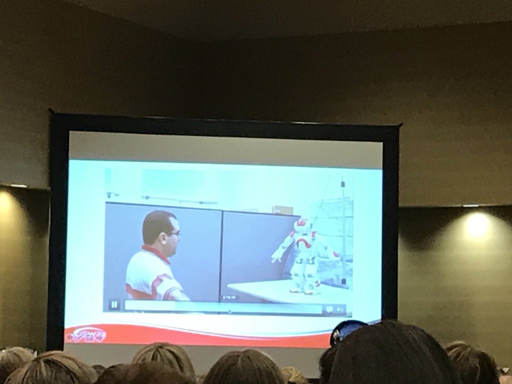 LaterLifeTrain's tweet photo. Robots to promote falls prev exercises ?! Like to see it do a one leg stand! Do older people want this? #fallprevention2018 @alexmihailidis will this help loneliness and isolation? https://t.co/XXA8VdMVJT