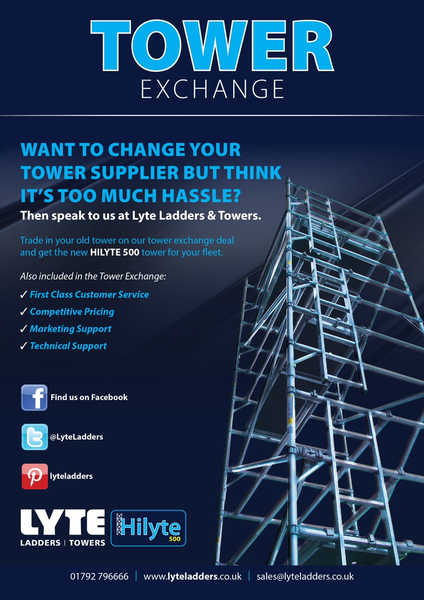 LyteLadders's tweet photo. Want to change your Tower fleet? Contact us today to talk about our Tower exchange program on 01792 796666 https://t.co/WTEgB7azw3