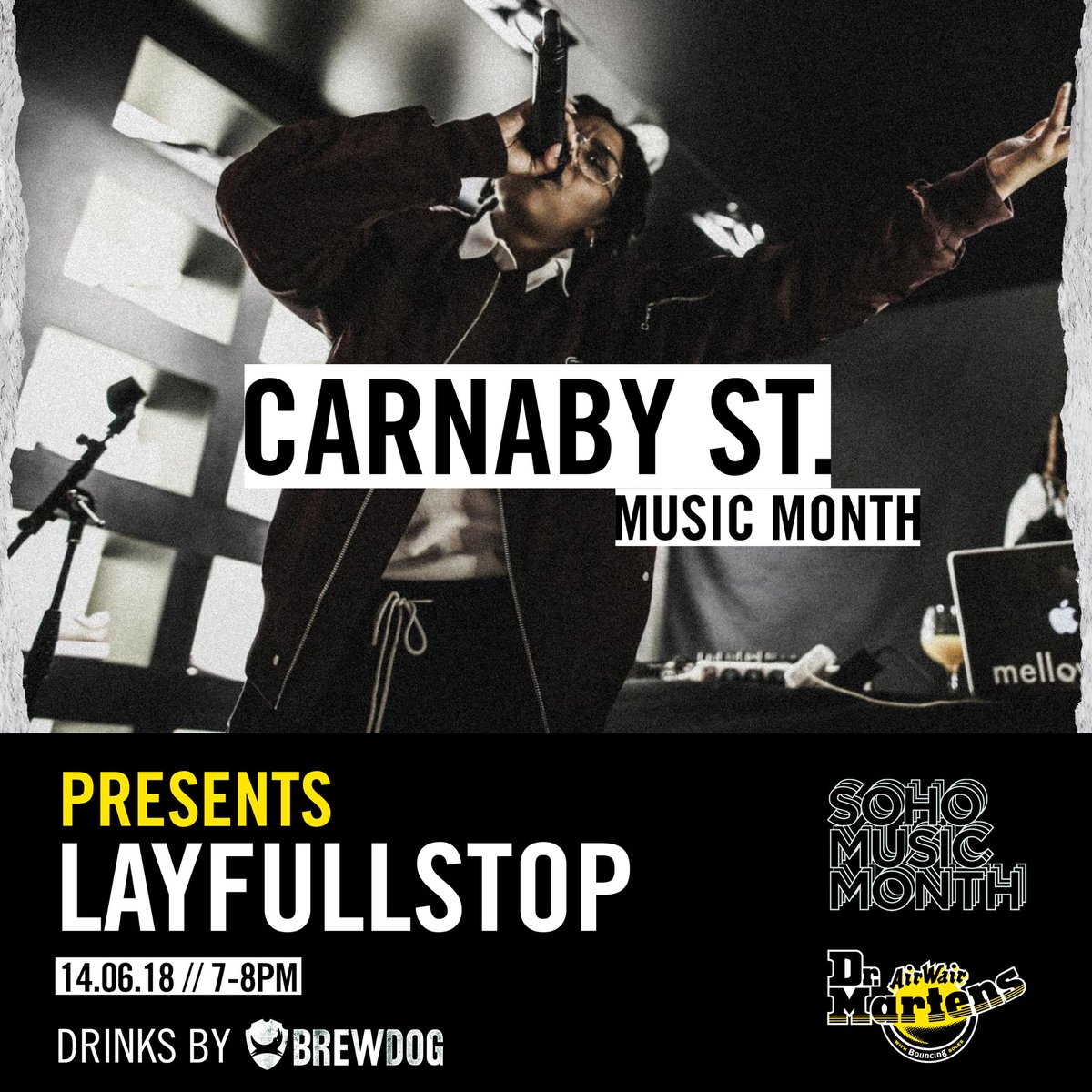 BecauseJyoty's tweet photo. Come see the amazing @LayFullStop with me this Thursday at @drmartens Carnaby st and have some (free) dranks!! 💃🏽💃🏽 #soho #sohomusicmonth #manchester #london #layfullstop #drmartens #live #gig #mixcloud https://t.co/bG6egYIEHC