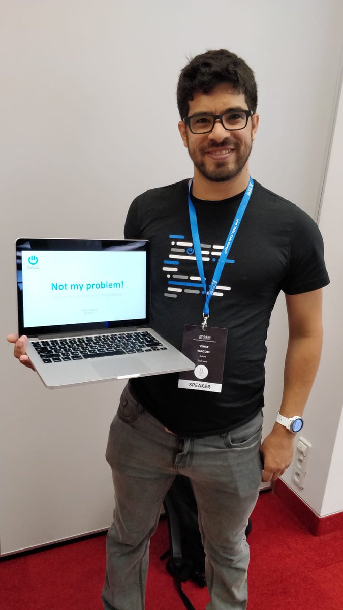 SolutoEng's tweet photo. @yshayy rocks! He just gave an awesome talk about delegating responsibility to the #infrastructure at the @code_europe conference in #Poznan, Poland 👏🇵🇱 https://t.co/K13JWMW9uI