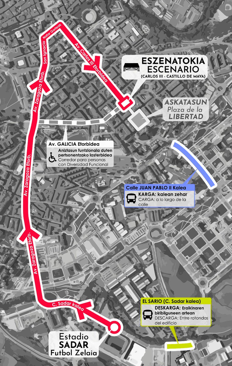 Altsasugurasoak's tweet photo. ¡Ya tenemos el recorrido definitivo de la manifestación!

SALIDA: Estadio El Sadar
LLEGADA: Plaza de la Libertad (Cruce Carlos III - Castillo de Maya)

CALLES: Sadar, Av Zaragoza, San Ignacio, Cortes de Navarra, Av Carlos III
#Alsasua #Navarra #Pamplona #AltsasukoakASKE https://t.co/N5ZeBrVFfM