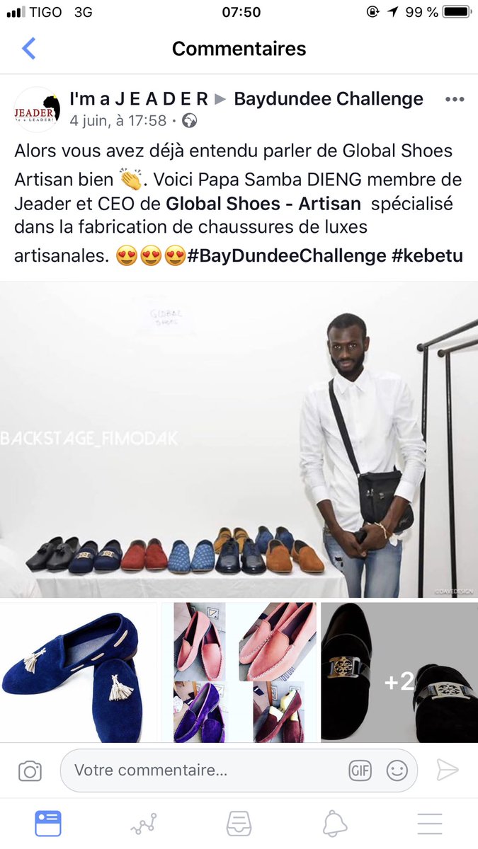 shoes_artisan's tweet photo. Alors vous avez déjà entendu parler de Global Shoes Artisan bien 👏. Voici Papa Samba DIENG membre de Jeader et CEO de Global Shoes - Artisan  spécialisé dans la fabrication de chaussures de luxes artisanales. 😍😍😍#BayDundeeChallenge #kebetu https://t.co/xTUMHZBo8r