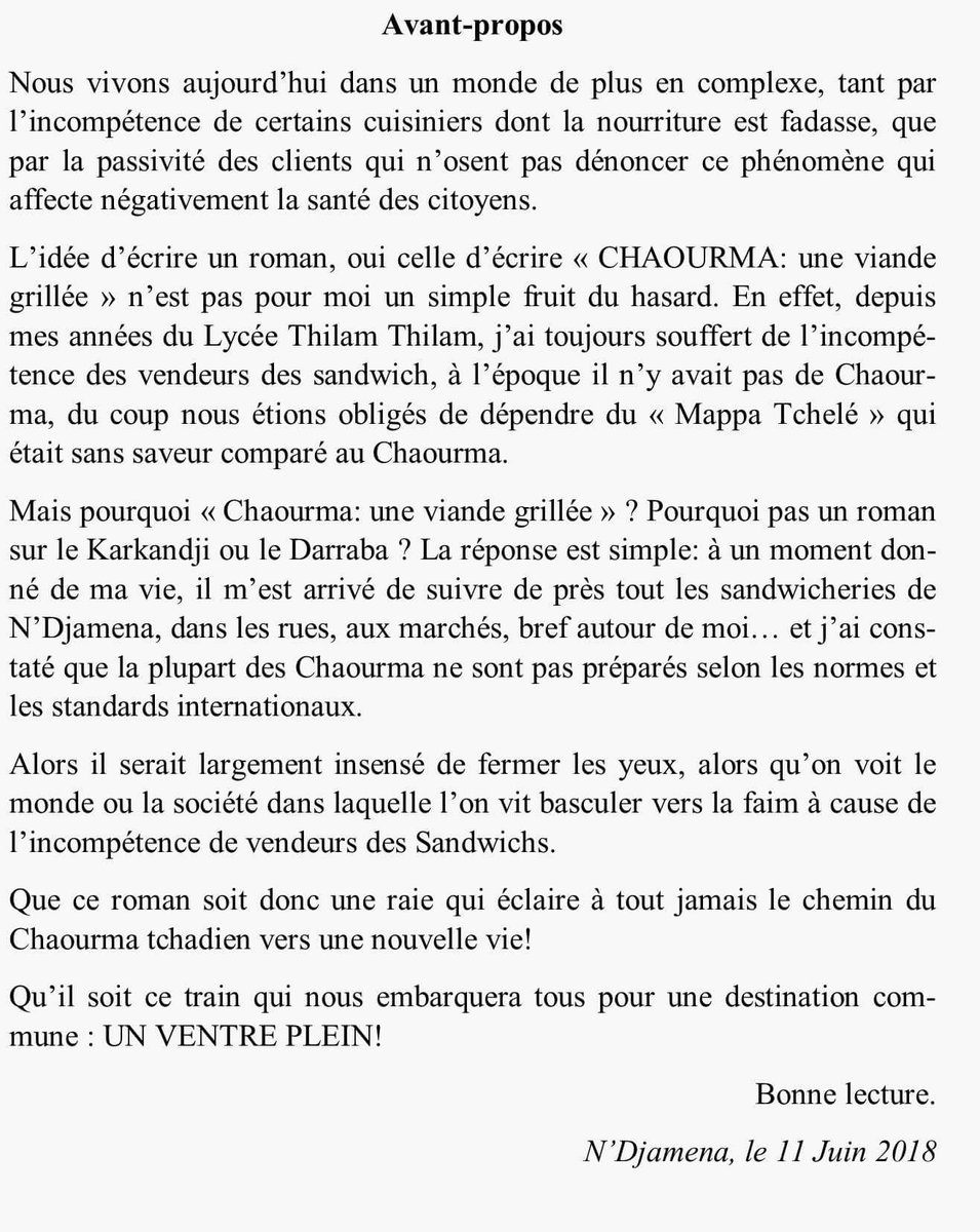 samy_writer235's tweet photo. L'avant-propos du nouveau roman de Zenab Orti "Chaourma: une viande grillée" selon #Ebidami
Cc @YoussoufTerri https://t.co/fEsL0XeahH