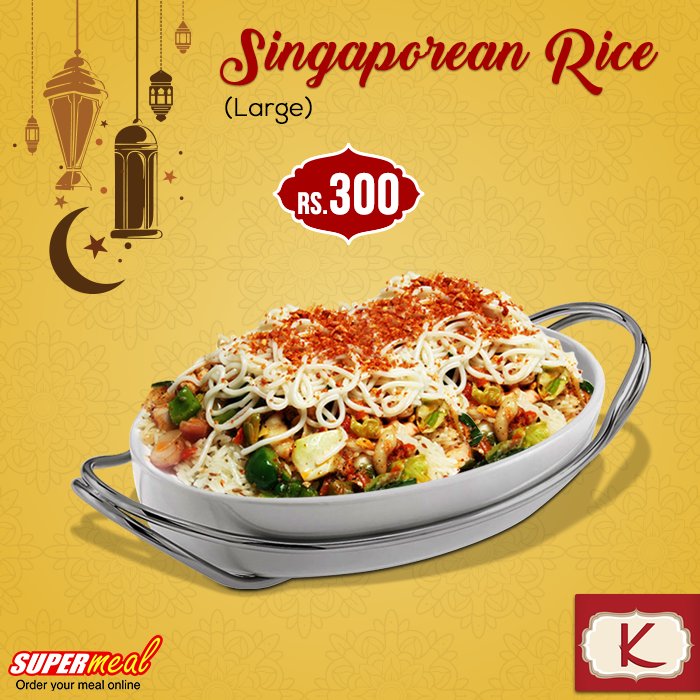 Order Singaporean Rice Large. just for Rs. 300 from #KashifFoods Rab Medical

Order Now: goo.gl/j63fx2 or Call 021 111 775 775

For instant help contact our support team via Live Chat:goo.gl/9qzYCj

#SupermealPK #Ramadan #Karachi #Deals #Discounts