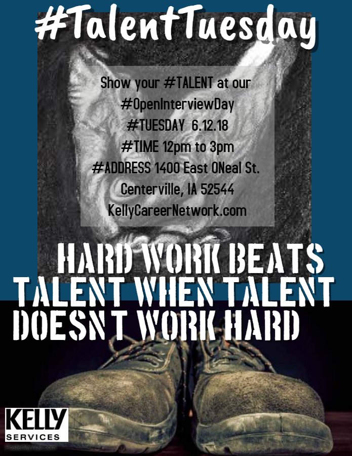 StarlaRecruiter's tweet photo. #TalentTuesday 🙌 #OpenInterviewDay from 12pm-3pm! Show your #talent & brag on yourself! #Employment is a partnership & I'll tell you why you should work for 💚Kelly Services💚Like awesome pay rates at $13/hr 💵 medical and dental ⛑️🏥 discounts with PerkSpot 👖👢🚘📱& more!! https://t.co/ozTwvhMKgl