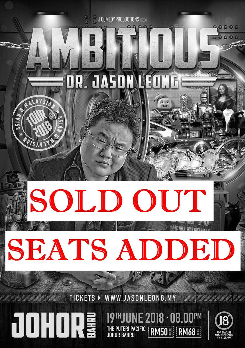 DrJasonLeong's tweet photo. Thanks JB for selling out my show with 1 week to go!
I've discussed with the team in JB and we have added seats!
WHEN : 19th June 2018
WHERE:The Puteri Pacific Hotel
TICKETS : https://t.co/mDhENqf8uJ
Please help spread the word!
#ambitious2018 https://t.co/fSIta4Xf4U