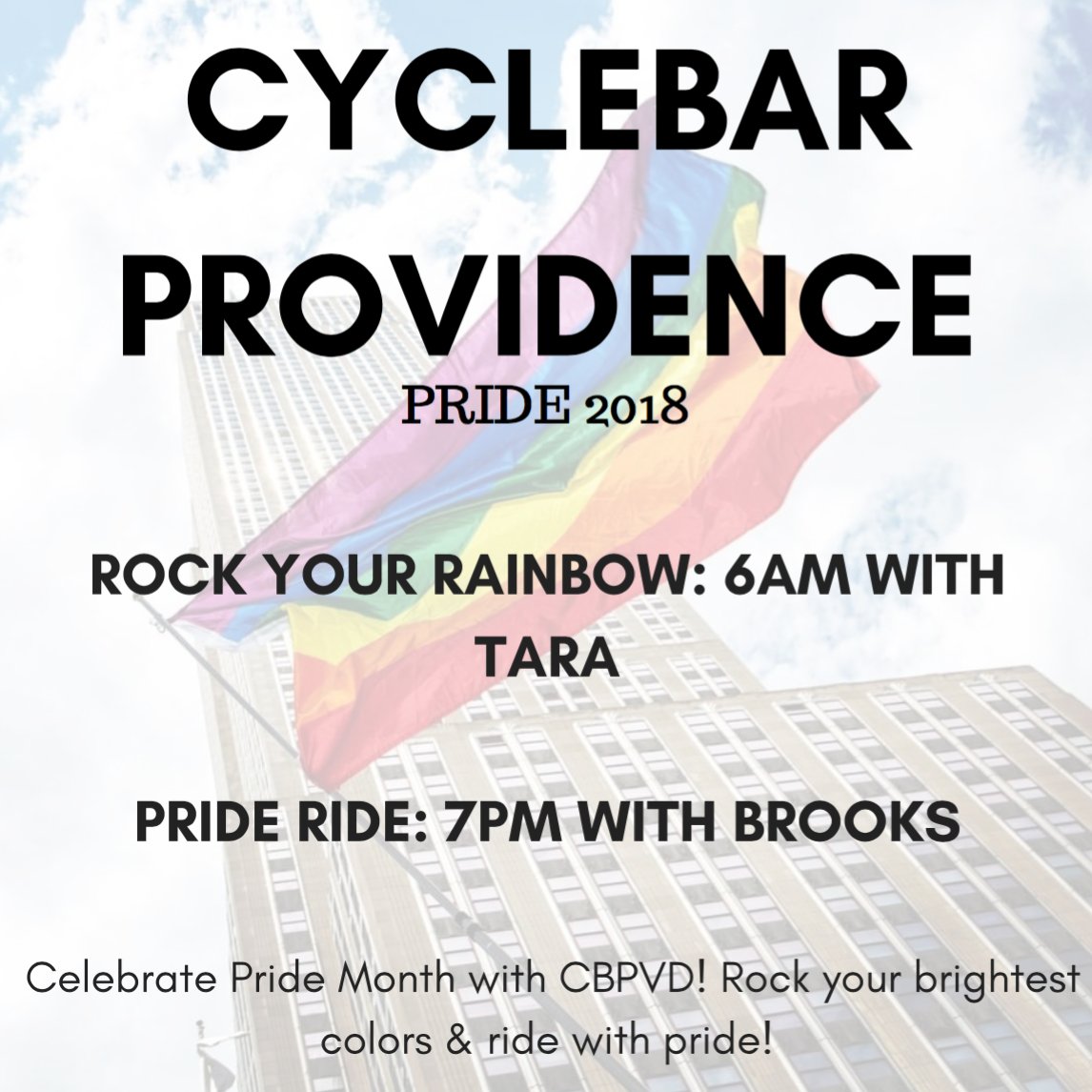 cyclebarpvd's tweet photo. CycleBar is welcoming &amp; inclusive of ALL people. 🏳️‍🌈 June is a special time to honor our LGBTQ Community.
.
Come celebrate with us ALL day on Thursday! 😎💪 Wear your best Rainbow style &amp; prepare to have FUN! ❤️. https://t.co/umSUdfncrf