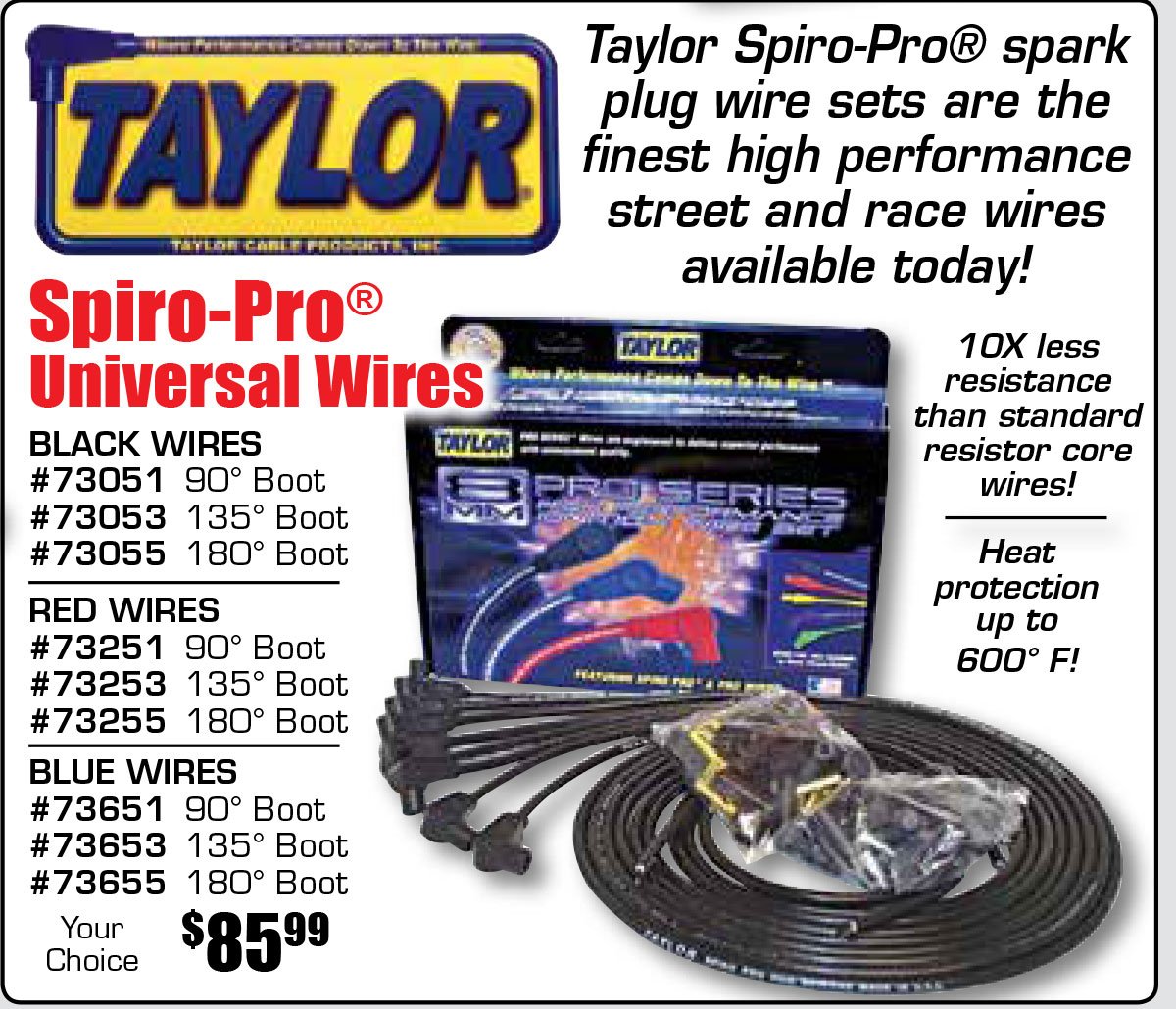 Taylor 73253 Spiro-Pro Spark Plug Wires 8mm