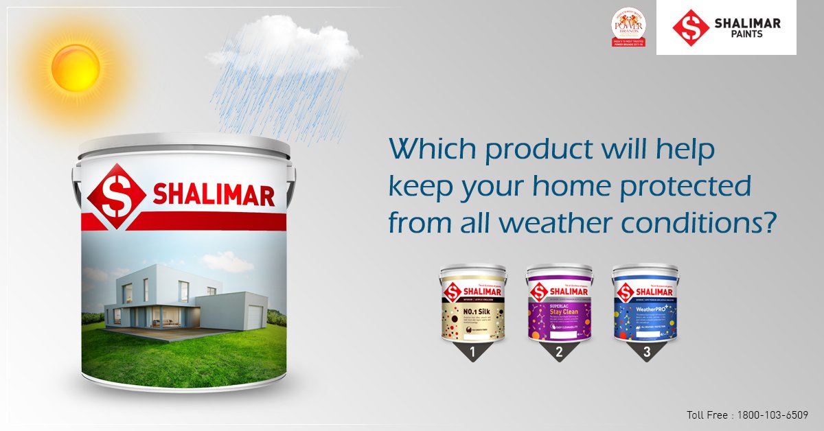 ShalimarPaints_'s tweet photo. Hereβs your #TuesdayTrivia from #ShalimarPaints.. Which product will help protect your home exteriors from all weather conditions..
#TuesdayThoughts #ColorsOfProtection #AllWeatherProtection #GuessTheName https://t.co/2lTJhOLVIX
