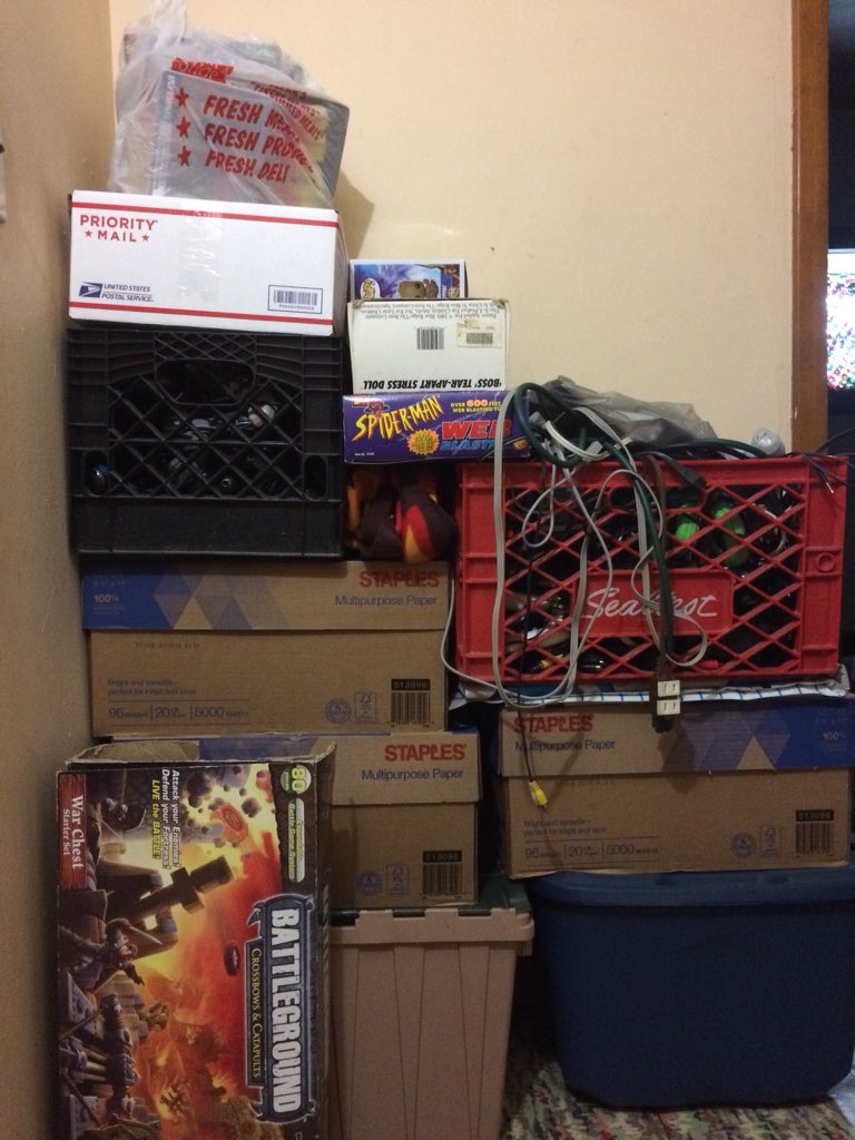 ComicsGalore716's tweet photo. 10+ crates/boxes/totes later and my collection is out of the room! Had to remove them to redo it. Going to add custom shelves and some sort of theme paint to make it look #MOST excellent. If you have any suggestions on theme or cool stuff to get let me know
#mancave #notahoarder https://t.co/s9SR1zRFAq