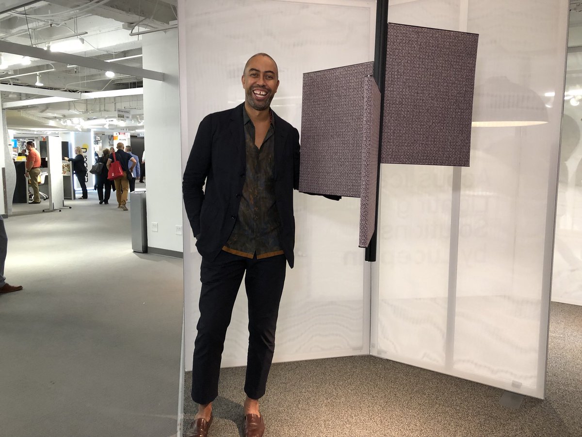 InteriorDesign's tweet photo. Designer #StephenBurksManMade with his new Trypta fixture for @luceplan (booth #7-3014) #IDneocon https://t.co/pDYmDkfVq2