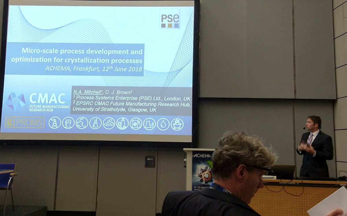 StewartMtchCMAC's tweet photo. @EPSRC_CMAC @psenterprise Niall Mitchell at Achema 2018 benefits of crystallisation model co developed with CMAC https://t.co/bkSa2E8EQi