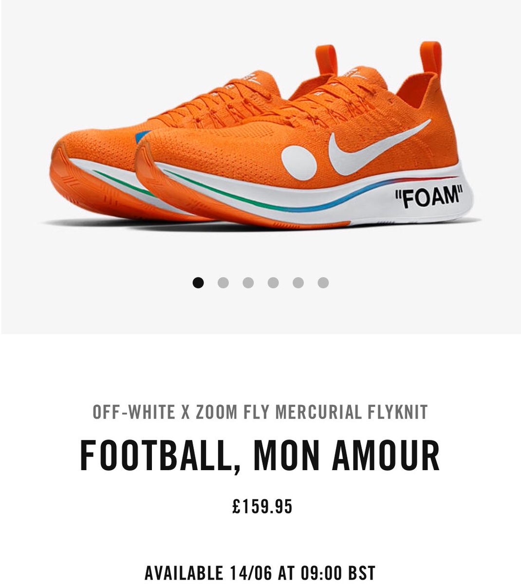 snkr_twitr's tweet image. Off-White x Zoom Fly Mercurial Flyknit drops at 9 BST on Nike SNEAKRS -UK

Black
bit.ly/2sWtSlo

Orange 
bit.ly/2JAr4Wb

#snkr_twitr