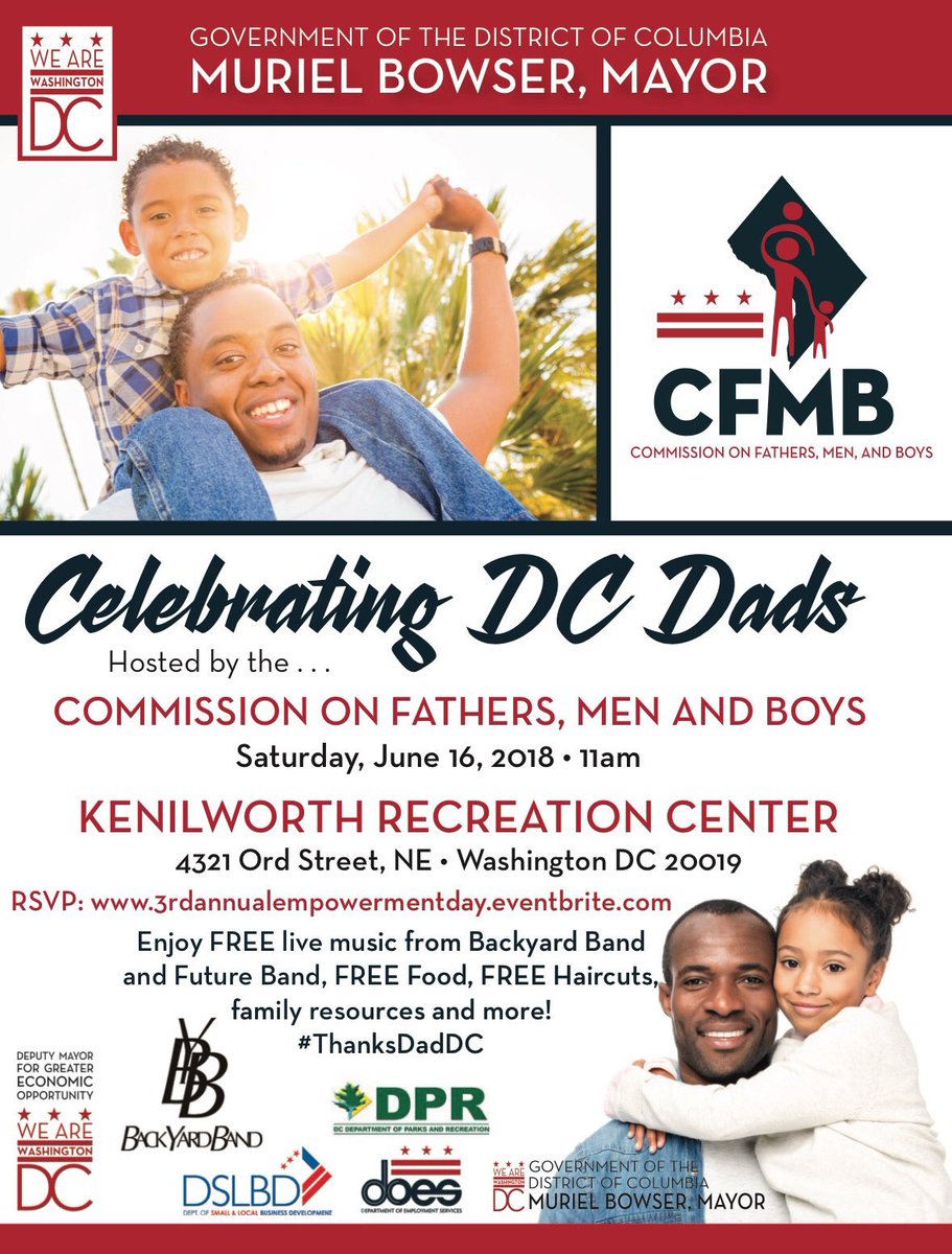 DC_CFMB's tweet image. #ThanksDadDC #DCDads Join us this weekend!!!!! Help us celebrate our DC Dads on June 16, 2018 w/ @BackyardBand @FutureBandDC and @DjSetfire along with FREE FOOD, HAIRCUTS, and FAMILY RESOURCES
