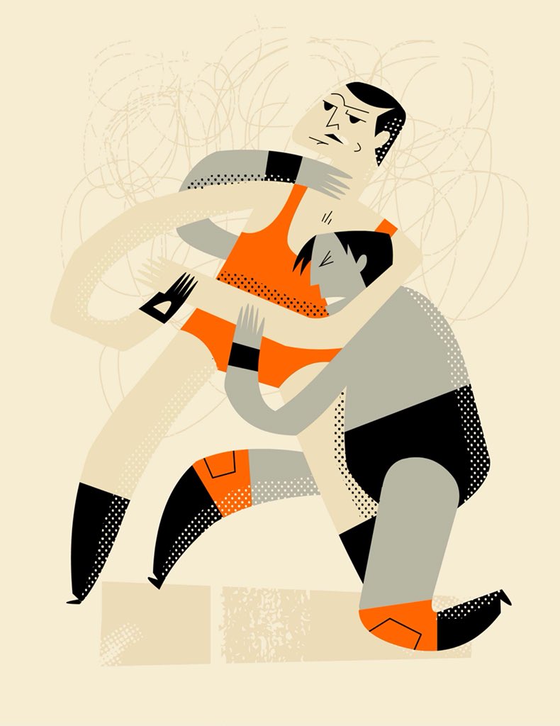 garnetso's tweet photo. Found this striking orange and black colour combo in a pack of vintage printed material I bought at a Cloverdale antique store. I think it works well in this funny doodle of a couple wrastlers I did. #altstyle #artdirection #designref #refhunter #cloverdale https://t.co/ch5Bct1QBC