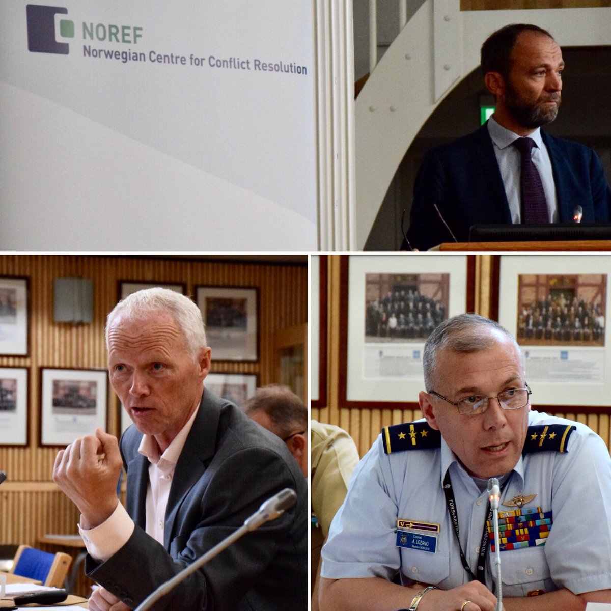 NOREFno's tweet photo. NOREF and Norwegian Defence International Centre (NODEFIC) together with partner @SdgColombia are very happy to welcome The Colombian School of War to Oslo. Today, a presentation on NATO by Lt general (r) Robert Mood and NOREF Special Adviser Torgeir Larsen. #CAEM2018 https://t.co/Ek3OTGwOvl