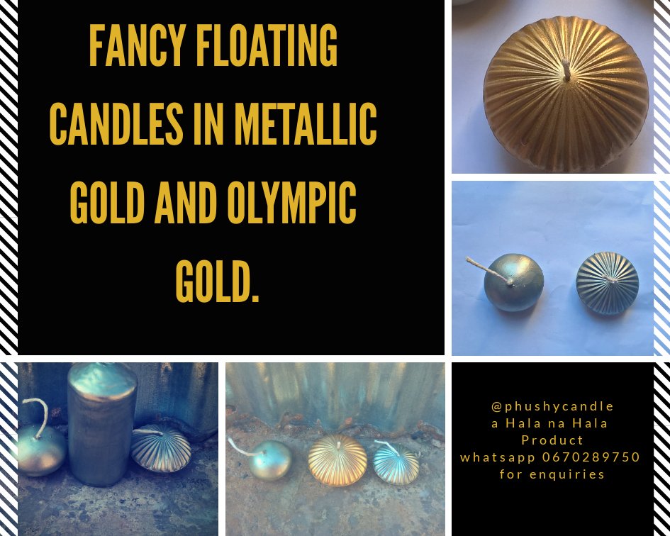 phushycandle's tweet photo. Olympic gold and gold, we go metallic. Homemade hand painted.
@phushycandle @SpeakYourHustle @Spinderprojects @SayEntrepreneur #MadeinSoweto #gold #Olympic #floating #candles #pillar #passion #localCandleMaker https://t.co/jUt9ShpZx8