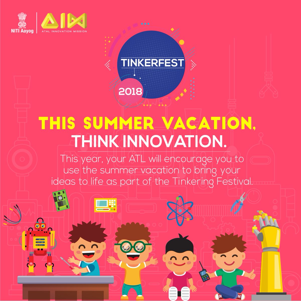 AIMtoInnovate's tweet photo. Dear Students, are you Infinity Innovators or Robo Warriors?
The #Studentmaker activity at Summer Tinkering Festival 2018 will help you find out! #AIMtoinnovate
Know more about the #ATLtinkerfest 2018: https://t.co/wJEiqcCALr https://t.co/YsTV4E4BdL