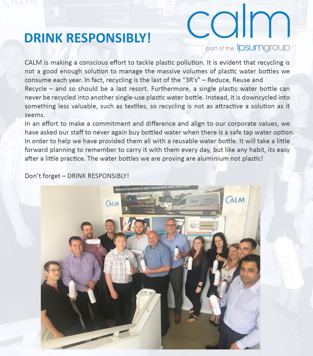 CalmGroup's tweet photo. Calm are making a conscious effort to tackle plastic pollution! #savetheplanet #recycling #plasticfree #waterbottles #calmvalues #calmgroup #plasticfree #drinkresponsibly @Ipsum_Group https://t.co/QG8DGcLEqq