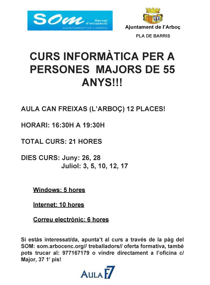 AjlArboc's tweet photo. L’Arboç organitza dos cursos d’informàtica gratuïts durant els mesos d’estiu.
Es tracta d’un curs per a majors de 55 anys i un altre adreçat a persones de totes les edats.
https://t.co/3Plb4rM6Vp https://t.co/fhPuGCRrPP