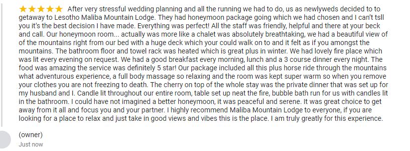 MalibaLodge's tweet photo. An Exceptional Review From A Recent Guest Who Celebrated Her Honeymoon At Maliba ! Thank You.
https://t.co/v9s4irosS4
reservations@maliba-lodge.com
#TravelTuesday https://t.co/Blqr9jUYET
