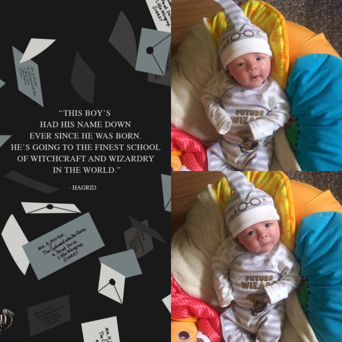 jadoplaydo's tweet photo. This boys had his name down ever since he was born. He's going to the finest school of witchcraft and wizardry in the world. #harrypotter @jk_rowling https://t.co/qV0Mywa5Z9