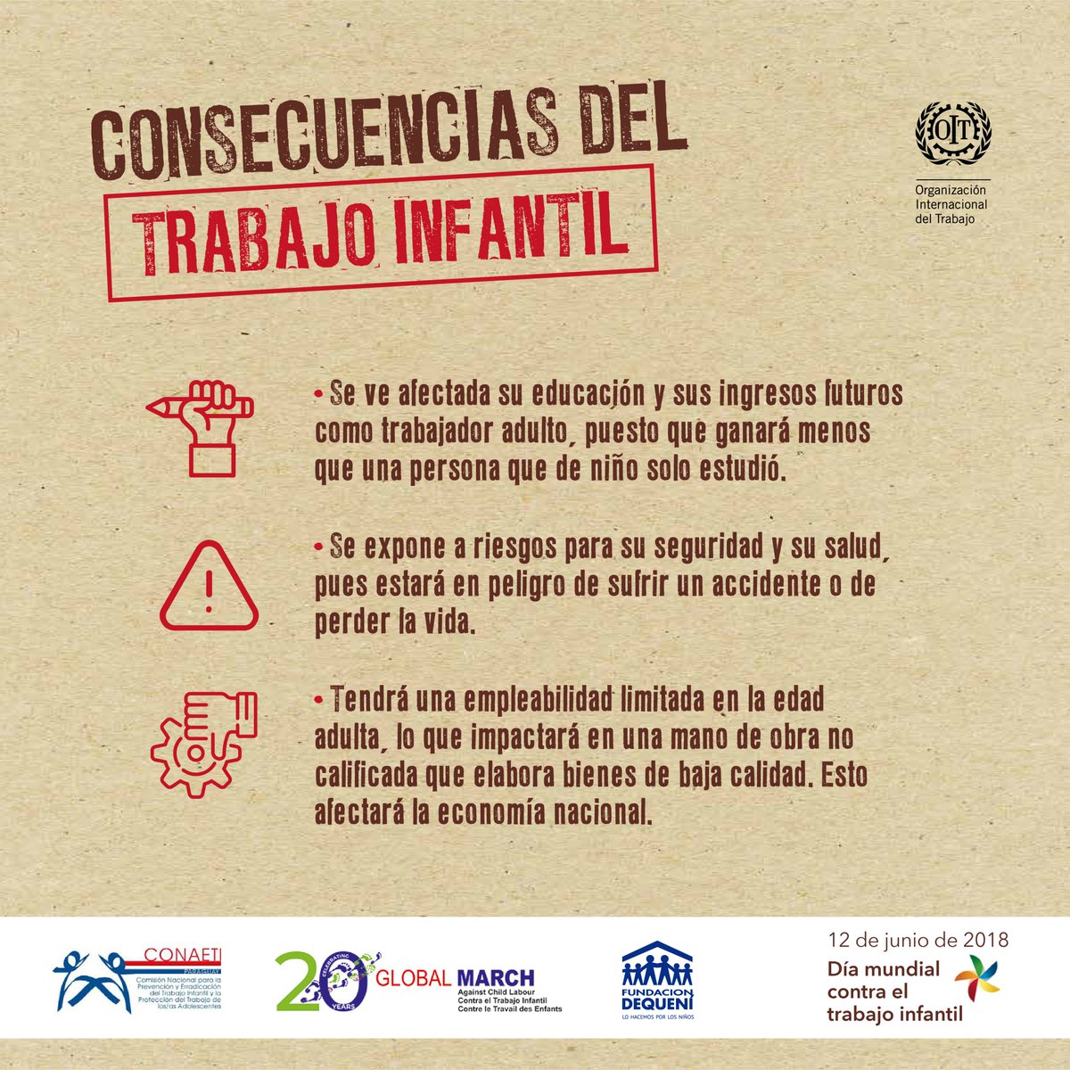 pactoglobalpy's tweet photo. En el Día Mundial Contra el Trabajo Infantil, nos unimos a @Dequeni para reflexionar sobre sus consecuencias. Todos los niños tienen derecho a ser libres de toda forma de trabajo infantil y esto sólo se logrará si todos aportamos. ¡Unite! #NoChildLabour #20YearsofGlobalMarch https://t.co/Y8mx2QH2tC