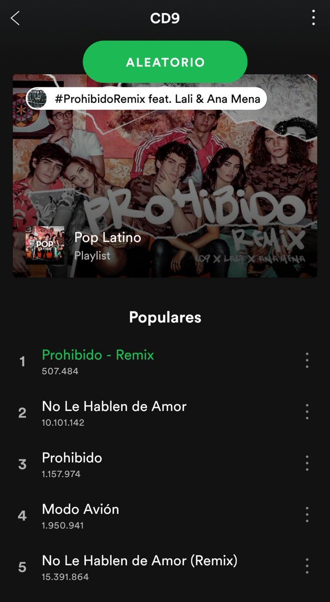 CD9clubSpain's tweet photo. Ya el tema de PROHIBIDO 🚫 de @CD9 ft @AnaMenaMusic x @laliespos ya ha sido escuchada más de 500.000 veces en @Spotify https://t.co/ZKpWGNVoAU
