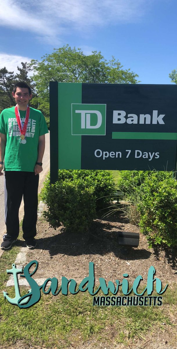 SpOlympicsMA's tweet photo. Athlete, Matt had a blast visiting @TDBank_US stores across Cape Cod yesterday! He showed off all of his new bling from #SOMASummerGames this past weekend! #ChooseToInclude #TDBankCampaign https://t.co/aaLpwlO2Fo
