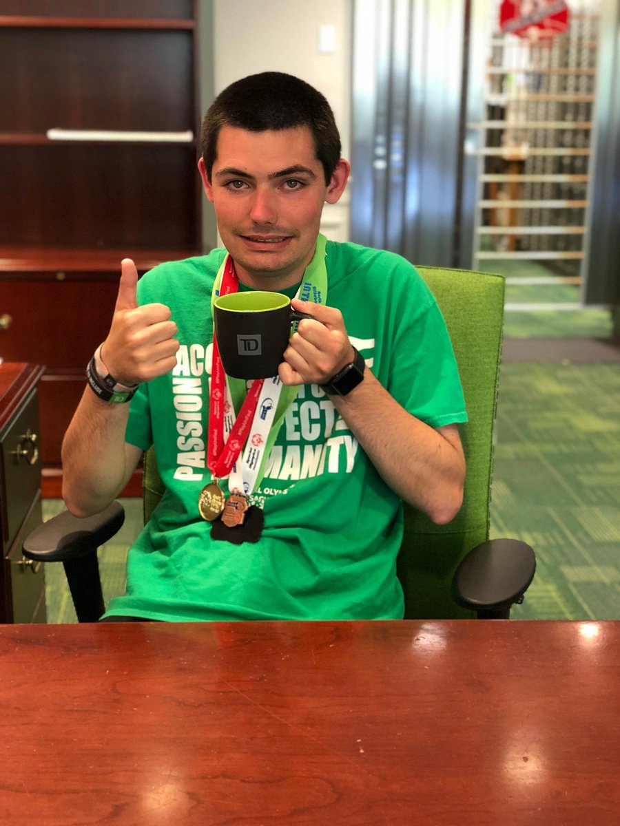 SpOlympicsMA's tweet photo. Athlete, Matt had a blast visiting @TDBank_US stores across Cape Cod yesterday! He showed off all of his new bling from #SOMASummerGames this past weekend! #ChooseToInclude #TDBankCampaign https://t.co/aaLpwlO2Fo