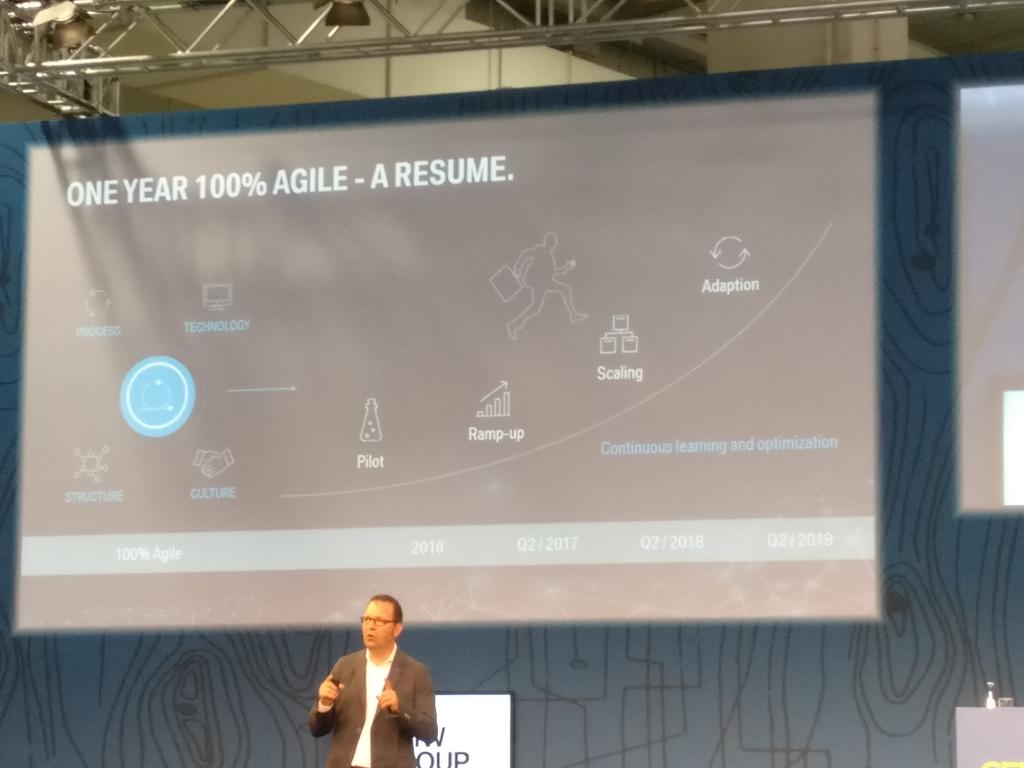 drink_bluemilk's tweet photo. Ralf Waltram, VP IT @BMW, gives an annual review of how BMW has transformed. The results are more Speed, Flexibility and fast Development #agile #bmw #Digitalisierung #digital #transformation #CEBIT18 https://t.co/IR9BPyzIXw