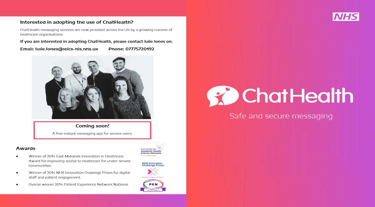 ChatHealthNHS's tweet photo. #SchoolNurses had over 500 messaging conversations with young people via #ChatHealthNHS in May. Take a look at our new leaflet to find out more #SAPHNA18 https://t.co/wwGPE4eTzF