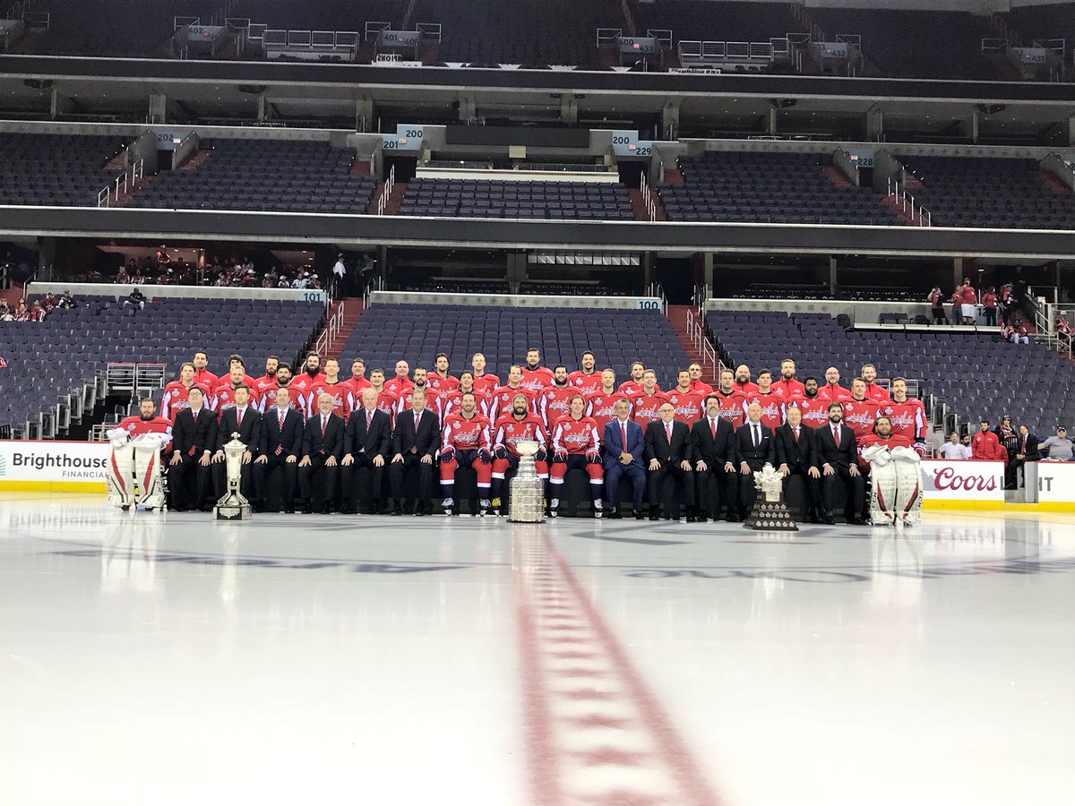 Capitals's tweet photo. Picture day with the new hardware #StanleyCup #ALLCAPS https://t.co/Z6Idu45qK4