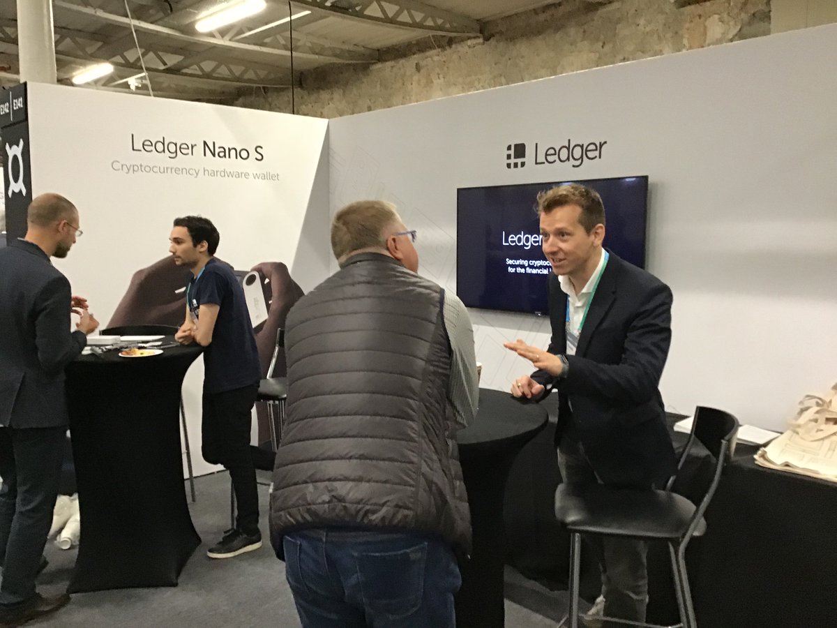 Ledger's tweet image. Whilst at it, swing by the Ledger booth #141 to meet our team and don’t miss out on our CEO @EricLarch's fireside chat @ 3:10 pm about Keeping your crypto safe: Wallets and securities. #MoneyConf