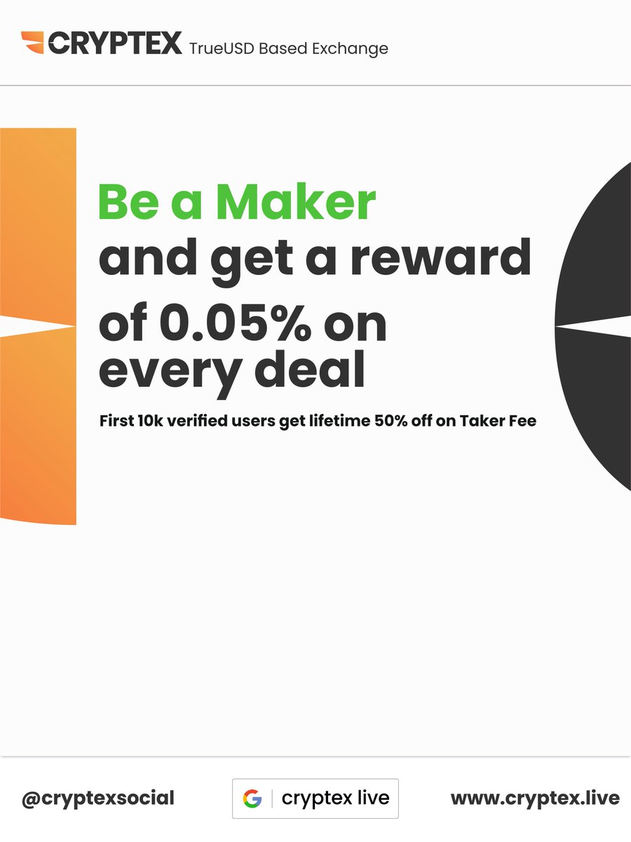 cryptexsocial's tweet photo. Be a Maker and earn 0.05% on all your deals! Instead of charging you the regular 0.1% for placing deals, we let you earn money on every deal as a maker!
#Cryptocurrencies #CryptocurrencyTrading #CryptoTrading #TrueUSD #TUSD #Blockchain #StableCoin #CryptoExchange #CryptoNews https://t.co/e6rW1S0U6u