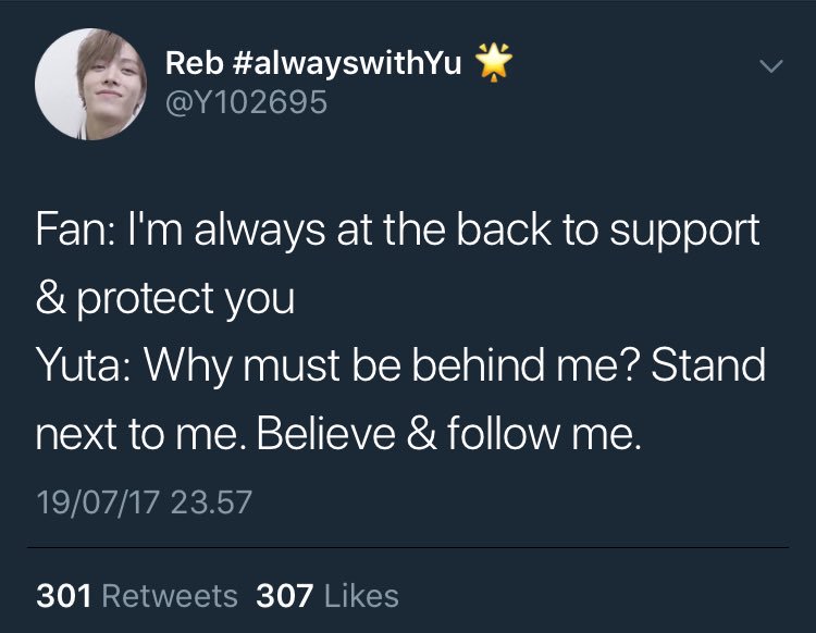 “why you (fans) behind me? stand next to me. believe & follow me”Yuta - Pyeongchon Fansign (2017)