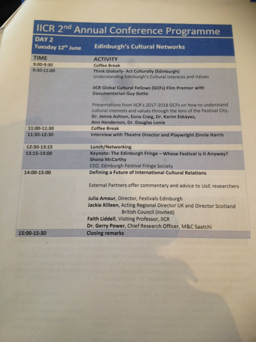 Wonderfully inspiring discussions and case studies these last two days in Edinburgh <a href="/UoE_IICR/">Cultural Relations</a> #EdinburghFest #GlobalCulture #InternationalRelations