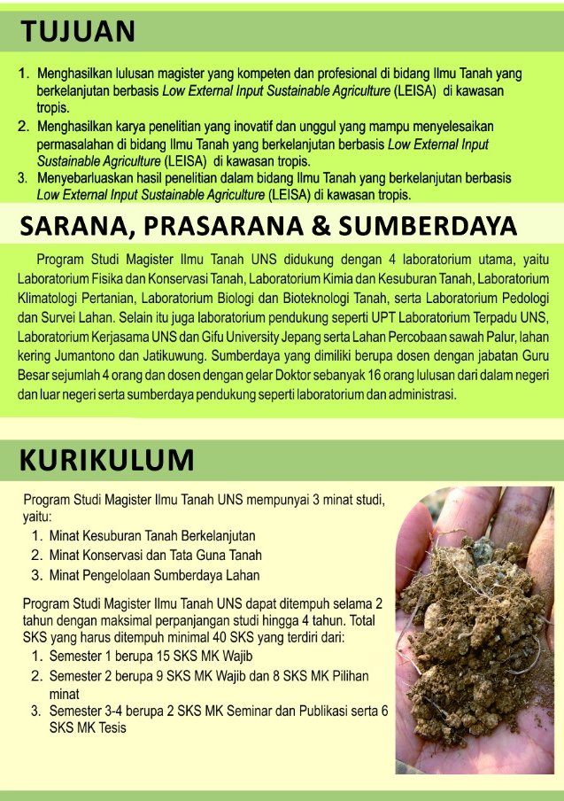 S2IlmuTanahUNS's tweet photo. Info lanjut pendaftaran https://t.co/61hp5Guuu3 atau hub 08156708076
#spmb #s2ilmutanah #magister #ilmutanah #master #soilsciencw #uns #sebelasmaret #solo https://t.co/W2XyGcgYvF