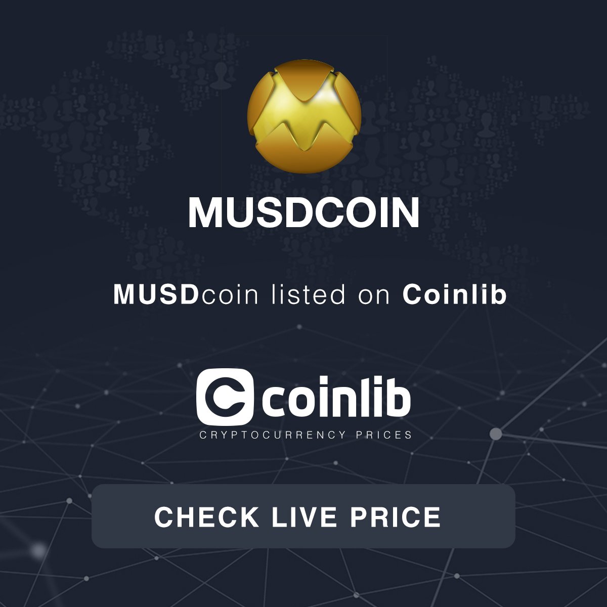 musdcoin's tweet photo. MUSDcoin is listed on @coinlibio . Check the live price now!! https://t.co/aixlV5Fcxk
#musdcoin #musd https://t.co/PTR8qGZoZt