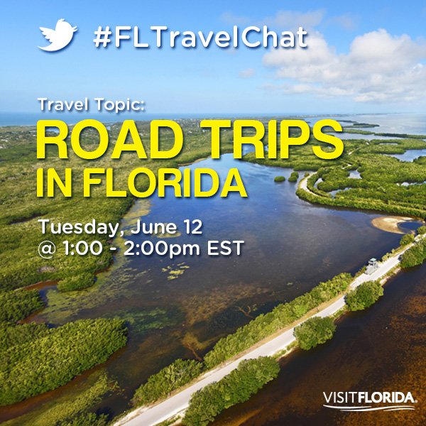 Join us TODAY for the Road Trips in Florida #FLTravelChat, 1-2 p.m. ET, bit.ly/FLTravelChats